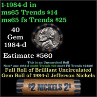 Shotgun Jefferson 5c roll, 1884-d 40 pcs Bank Wrap