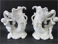 Pair of Porcelain Cherub Vases 6.5"H x 5"W x 3.5"D