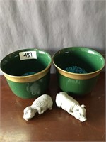 LOT of 2 Green Ceramic Pots and Sheep Pig Statues