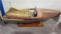 WOODEN MODEL BOAT  W/ STAND 21"X10"X10"
