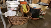 Garden pots, plastic & ceramic, basket, bucket