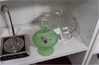 PRESSED GLASS CANDY DISH - GREEN FROSTED