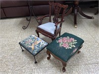 (3PCS) SMALL WOODEN CHAIR & TWO SMALL