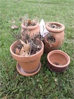 (4) Clay Flower Pots