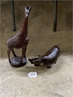 2 Wooden Animal Figurines