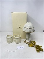 Lenox Lamp & Pair of Candle Holders
