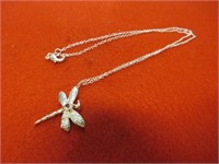 NEW 18" WHITE SAPH DRAGONFLY NECKLACE STAMPED 925