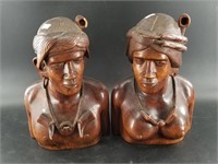 Pair of African matched wood busts, 10"