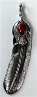 Large Sterling Red Jasper Feather Pendant 8 Grams