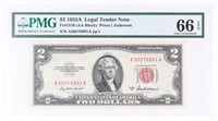 1953-A US $2 RED SEAL BANK NOTE - PMG 66