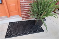 Rubber Outdoor Door Mat & Live Fern w/Planter