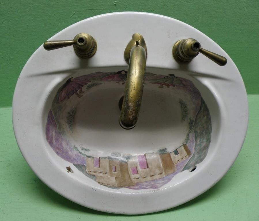 20 X 17 Hand Painted Sink With Brass Fixtures