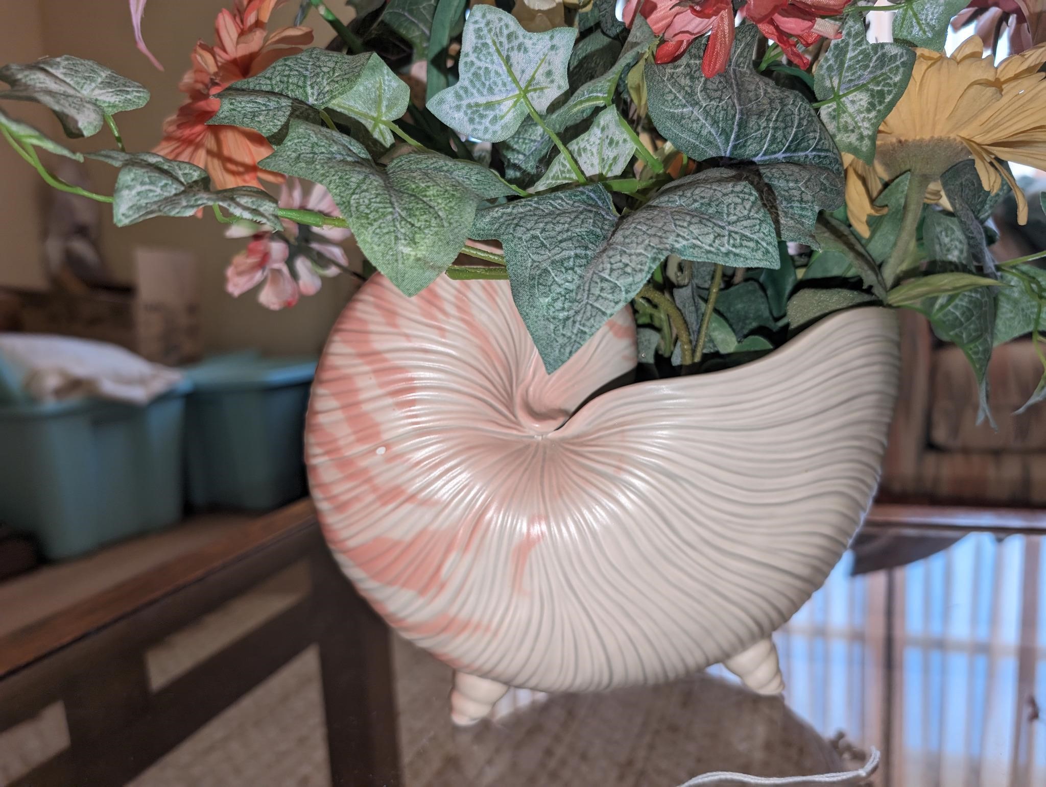 Silk Flower Arrangement Nautilus Ceramic Planter