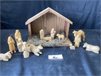 Carved wooden nativity scene