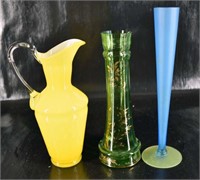 Three Art Glass Vases And Ewer