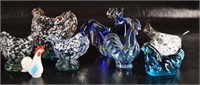 Eight Art Glass Chicken Figurines Or Paperweights