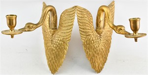 Pair of Gilt Bronze Swan Candle Sconces