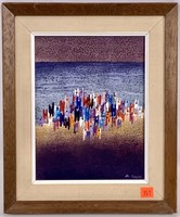 N. Sousa painting, "On The Beach", 9" x 7" sight