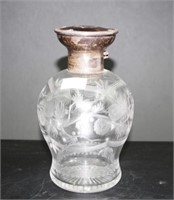 Tortoiseshell & silver top etched scent bottle