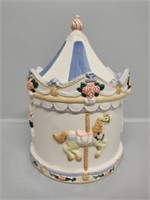 Ceramic Musical Carousel Cookie Jar W/Lid Music