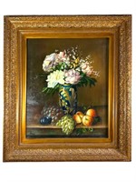 Peonies & Fruit, Oil on Canvas