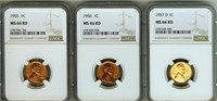 1955 1956 1957-D 1958 1958-D Cent NGC MS66 RD