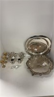 Silver plate platters, child's silver plate tea