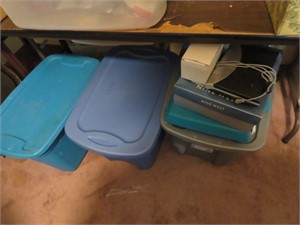 UNDERNEATH TABLE - 3 TOTES AND CONTENTS - BUYER TO