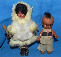Vtg Eskimo Doll & Native Googly Eye Doll, Plastic