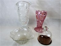 Large Iridecent Cut Glass Vase Pitcher Bowl
