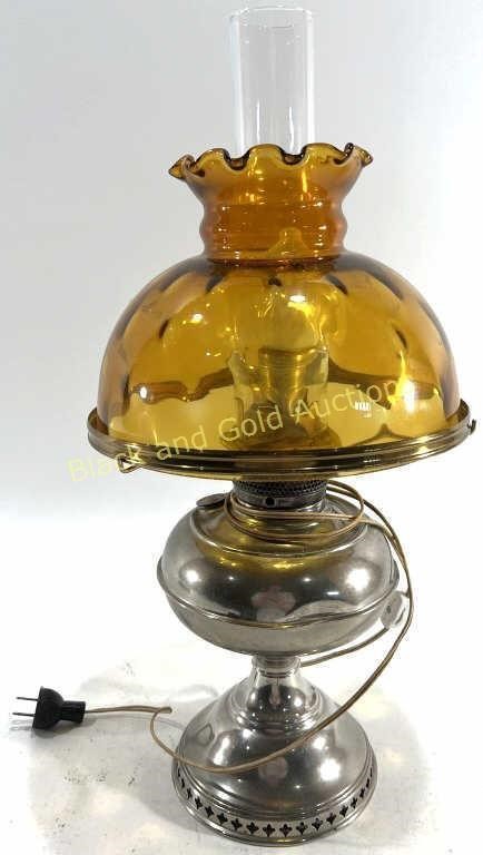 Antique Yellow Glass Electric Lamp
