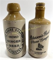 (2) Antique Ironware Pottery Ginger Beer Bottles