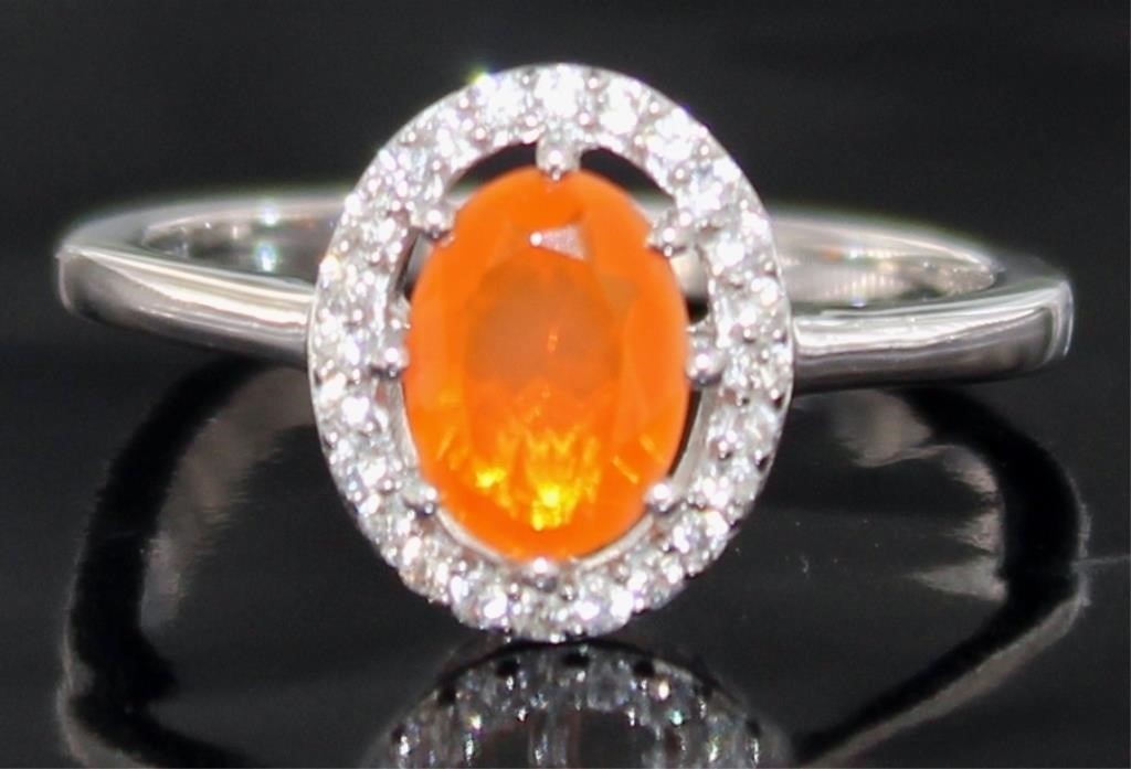 Oval Natural Fire Opal & Zircon Dinner Ring