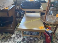 Blonde End Table and Round Shelf Stand