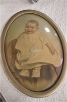 Vintage Baby Photo Oval Frame Bubble Glass