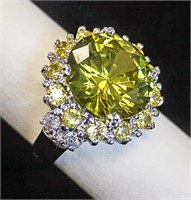 Sterling Silver Ring w Clear White & Yellow Stones