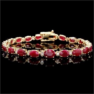 `14k Gold 15.00ct Ruby & 0.50ct Diamond Bracelet