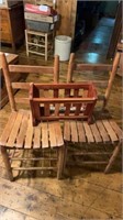 2 Antique ladder back chairs with wood slats,