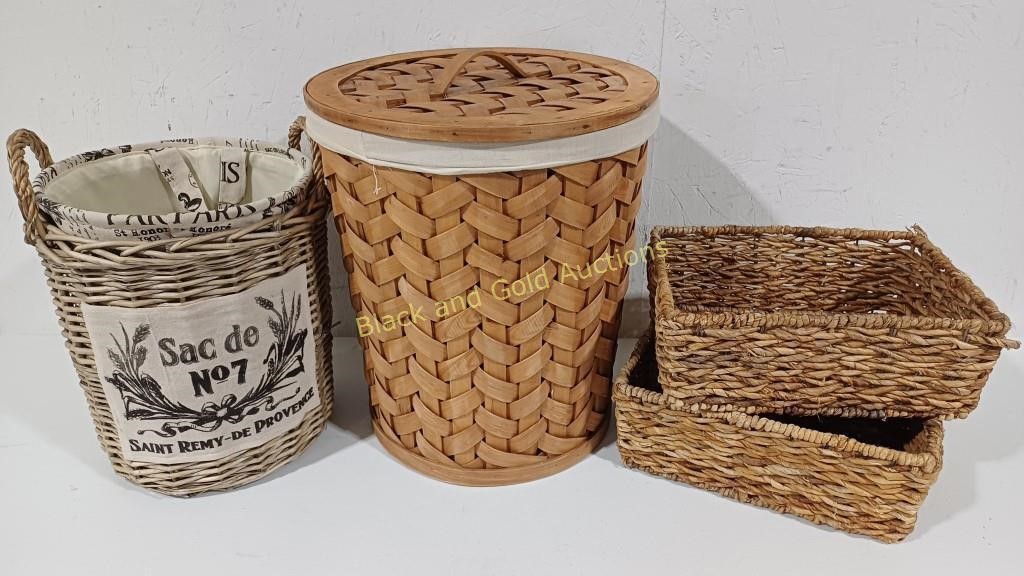 (2) Laundry Baskets & (2) Wicker Baskets