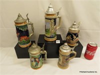 5 Vintage German Steins