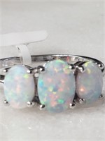 New Sterling Created White Opal Ring Sz 8.5