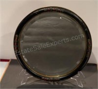 Vintage 13” Round Mirror Black Wood Frame trimmed