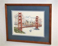 Framed Cross Stitch of Golden gate