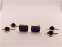 LAPIS 14K GOLD CUFF LINK AND TIE TACK SET - 24.40