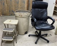 Step Stool, Waste Can & Office Chair