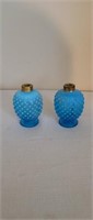 2 Fenton blue opalescent hobnail perfume bottles