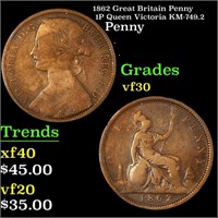 1862 Great Britain Penny 1P Queen Victoria KM-749.