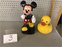 GLASS DUCK / PLASTIC MICKEY MOUSE
