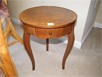 BURL TOP LOUIS XV CIGARETTE TABLE WITH DRAWER