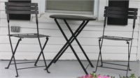 Metal Patio Table and Pair of Metal Chairs